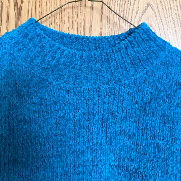 Vintage 80s 90s JUST SASHA Blue Teal Chenille LS Mock Neck Tunic Sweater Size M - Picture 3 of 9